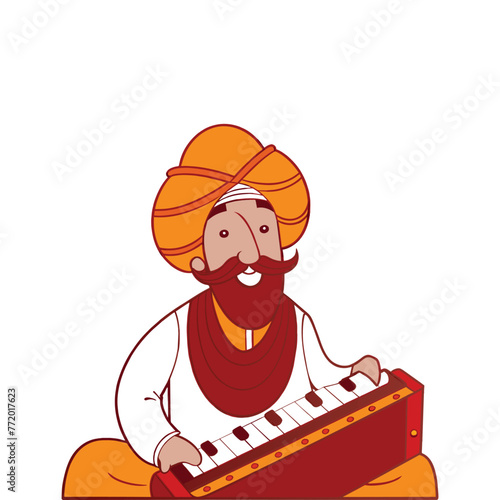 Rajasthani man singing song with playing harmonium