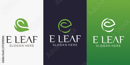 Logo letter e with a combination of leaf, for herbal, natural and fresh companies