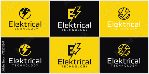 letter E logo design with Flash Thunder Bolt combination, Electric E Logo vector Template