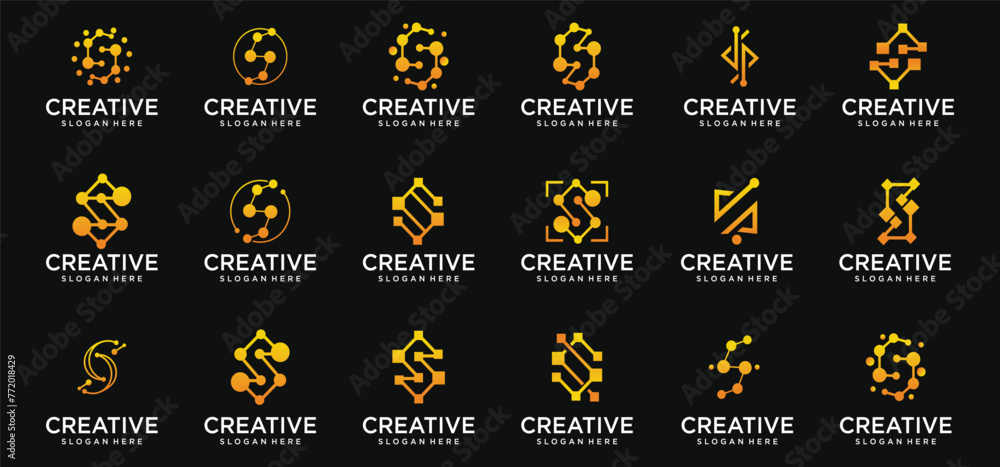 Naklejka premium collection of Initial S Monogram logo,technology element design template for company.