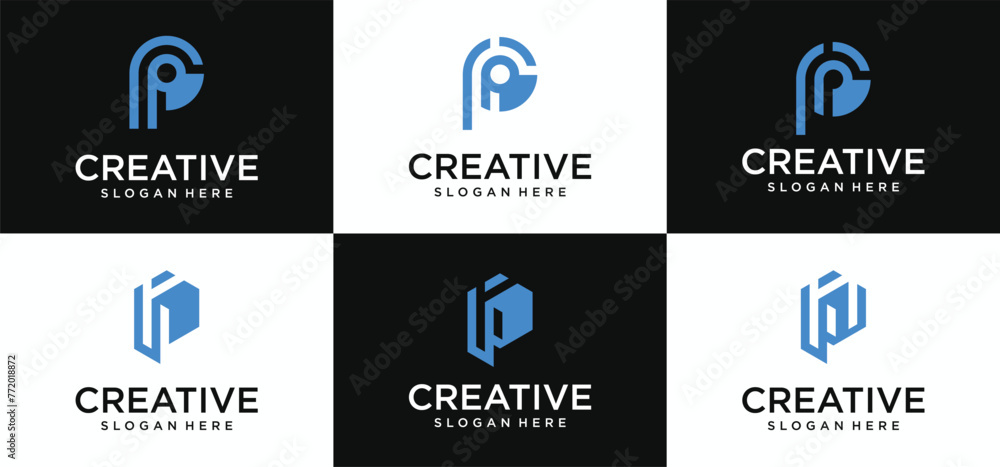 Naklejka premium Monogram Initial P logo collection,P template design element icon set template for company logo.