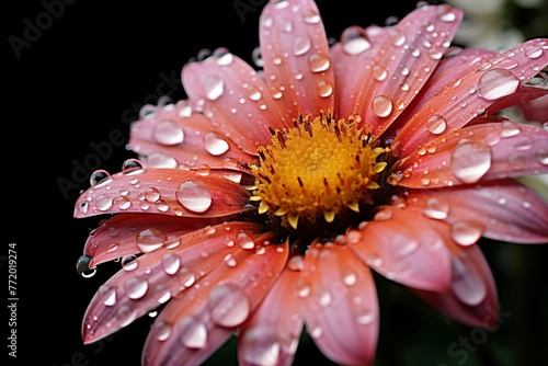 Pink flower with dew drops macro shot