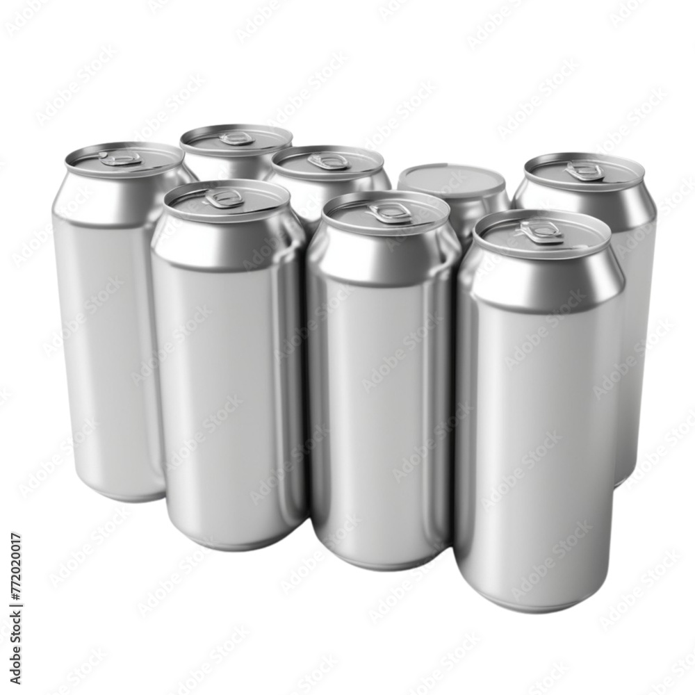 a silver metal tin cans and clear bottles on Isolated transparent background png. generated with AI a silver metal tin cans and clear bottles on Isolated transparent background png. generated with AI