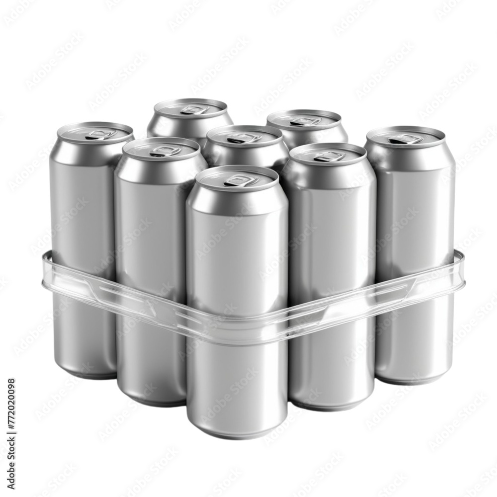 a silver metal tin cans and clear bottles on Isolated transparent background png. generated with AI a silver metal tin cans and clear bottles on Isolated transparent background png. generated with AI
