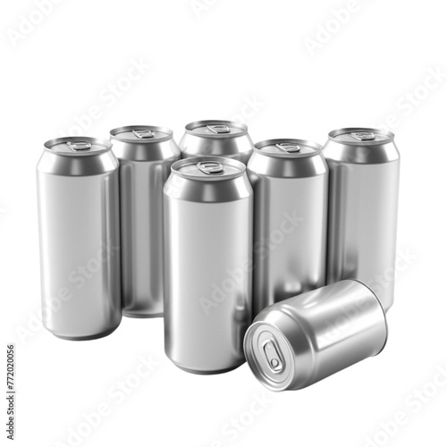 a silver metal tin cans and clear bottles on Isolated transparent background png. generated with AI