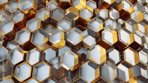 Pale gold geometric pattern on honeycomb paper texture 