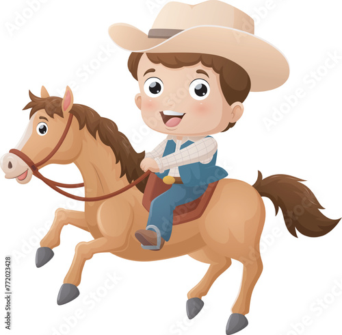 Cartoon young cowboy riding on a horse