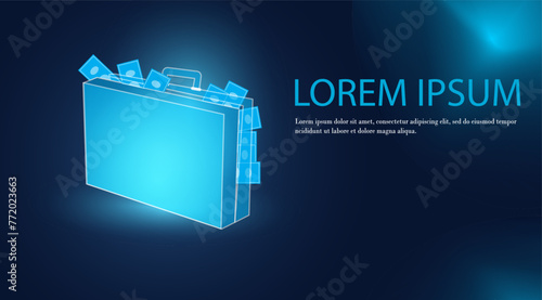 The suitcase with a lot of money came out. business, billionaire, investing, trading, profit, and withdraw concept. Vector illustration