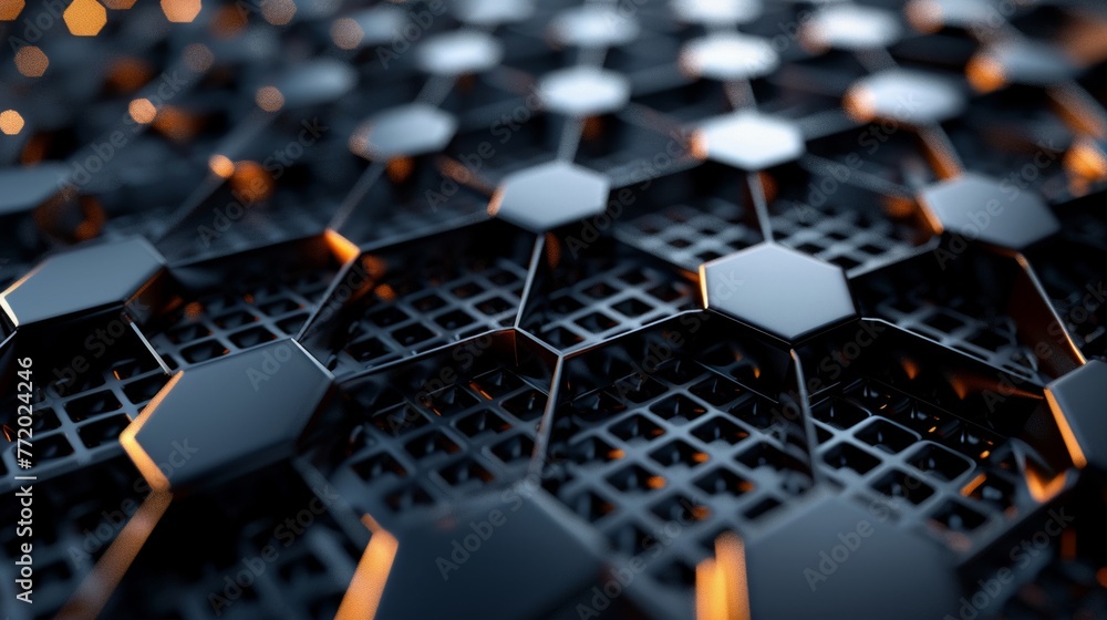 Fototapeta premium A 3D illustration of an abstract metallic mesh texture with a shimmering geometric pattern