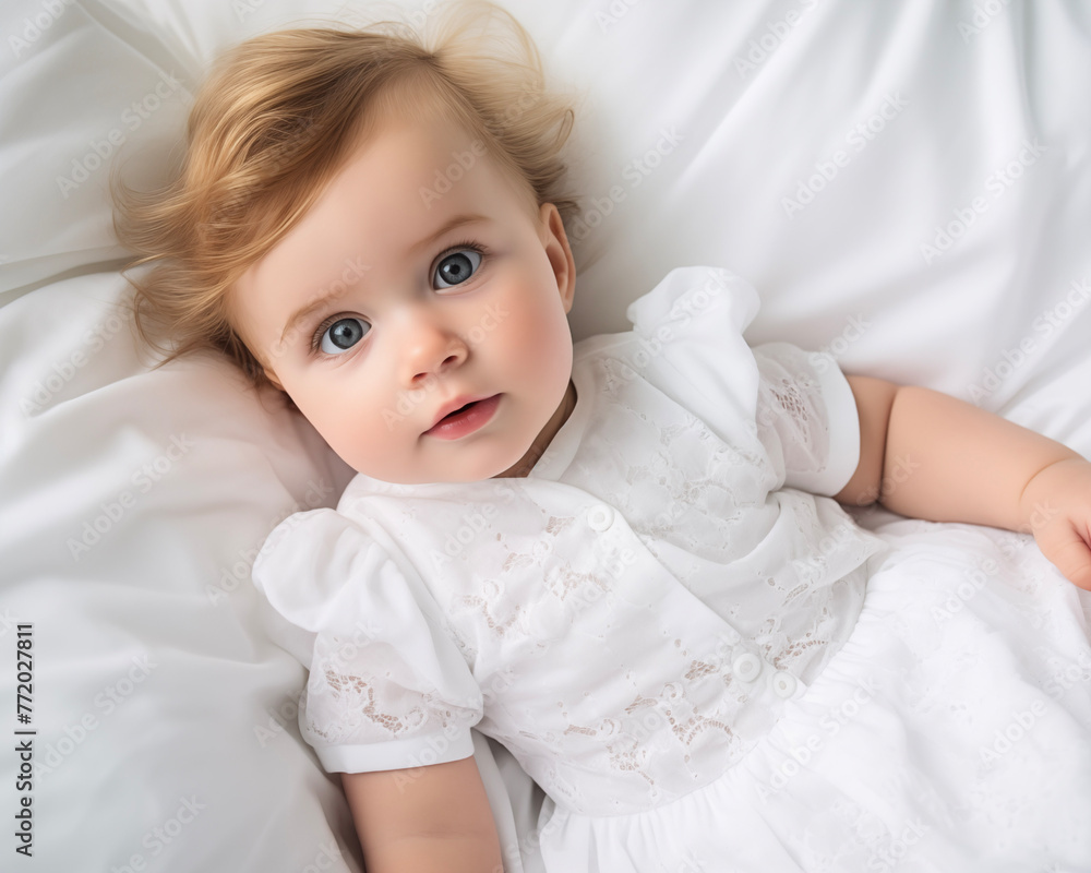 Adorable baby on bed. Smiling child at home. Children's Day. Adorable baby on bed. Smiling child at home. Children's Day.