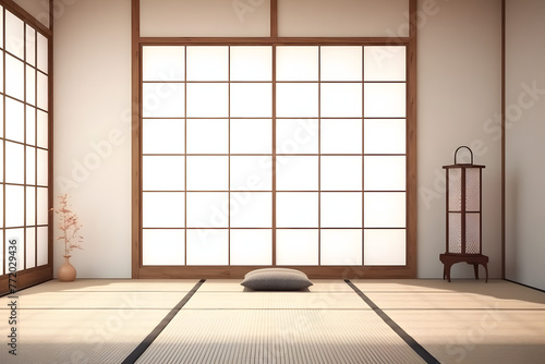 Emtpy japanese style room with tatami mat floor photo
