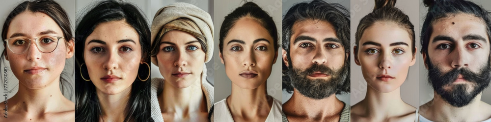A collection of portraits featuring individuals displaying a range of different facial expressions, showcasing emotions such as happiness, sadness, surprise, and more A collection of portraits featuring individuals displaying a range of different facial expressions, showcasing emotions such as happiness, sadness, surprise, and more