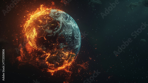 Earth On Fire  Environmental Pollution  Destruction Of Earth. Earth Day Concept. Protect Earth