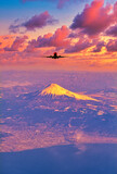 旅客機からの富士山夕景