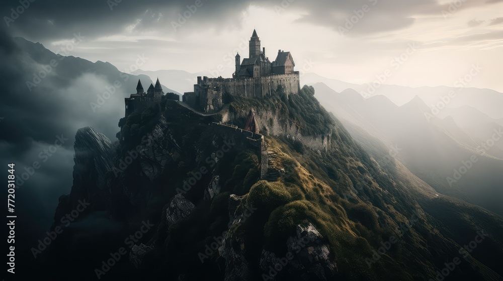 castle on the mountain. Generative AI