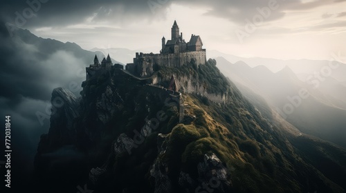 castle on the mountain. Generative AI photo