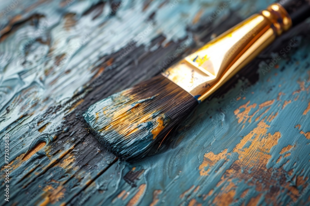 Detailed process of wood painting, focus on brush strokes and paint absorption, studio lighting Detailed process of wood painting, focus on brush strokes and paint absorption, studio lighting