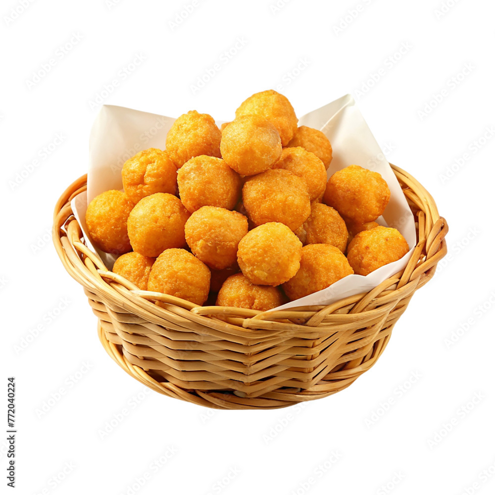 Cheeseballs in a basket isolated on transparent background. Cheeseballs in a basket isolated on transparent background.