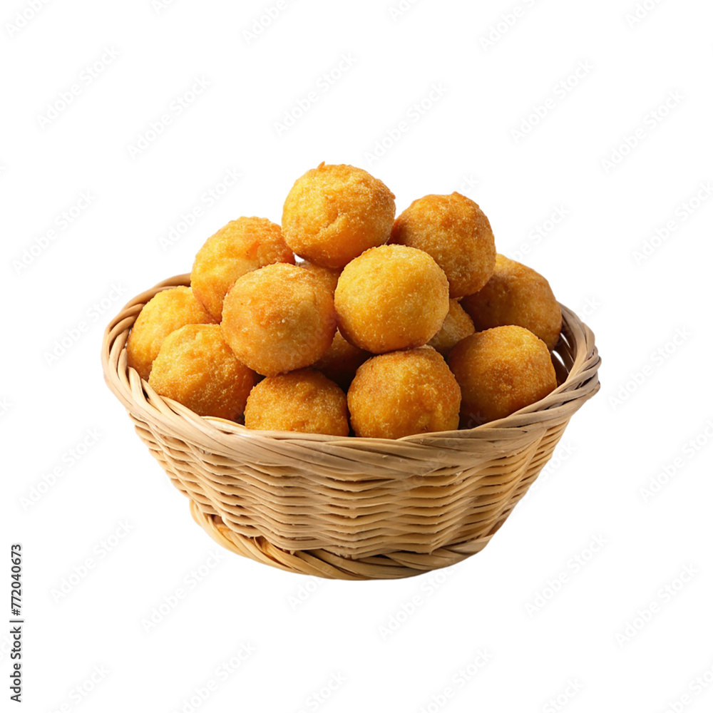 Cheeseballs in a basket isolated on transparent background. Cheeseballs in a basket isolated on transparent background.