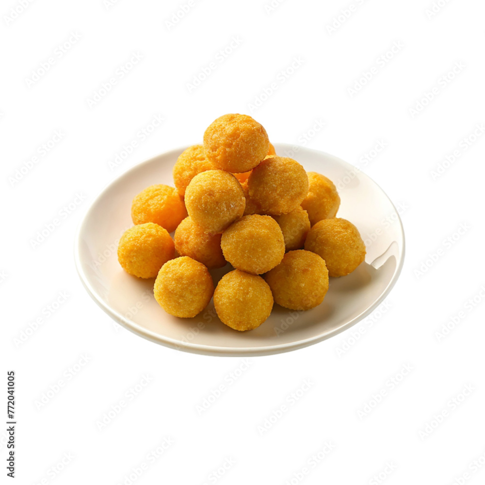 Cheeseballs in a white plate isolated on transparent background. Cheeseballs in a white plate isolated on transparent background.