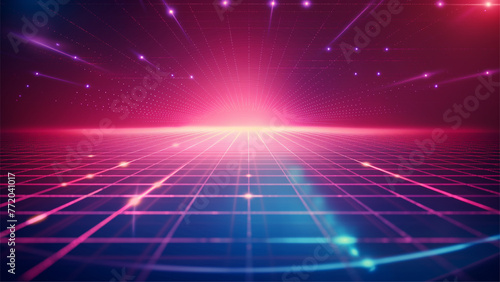 90s 80s retro synthwave futuristic background with grid and glowing light gradient.