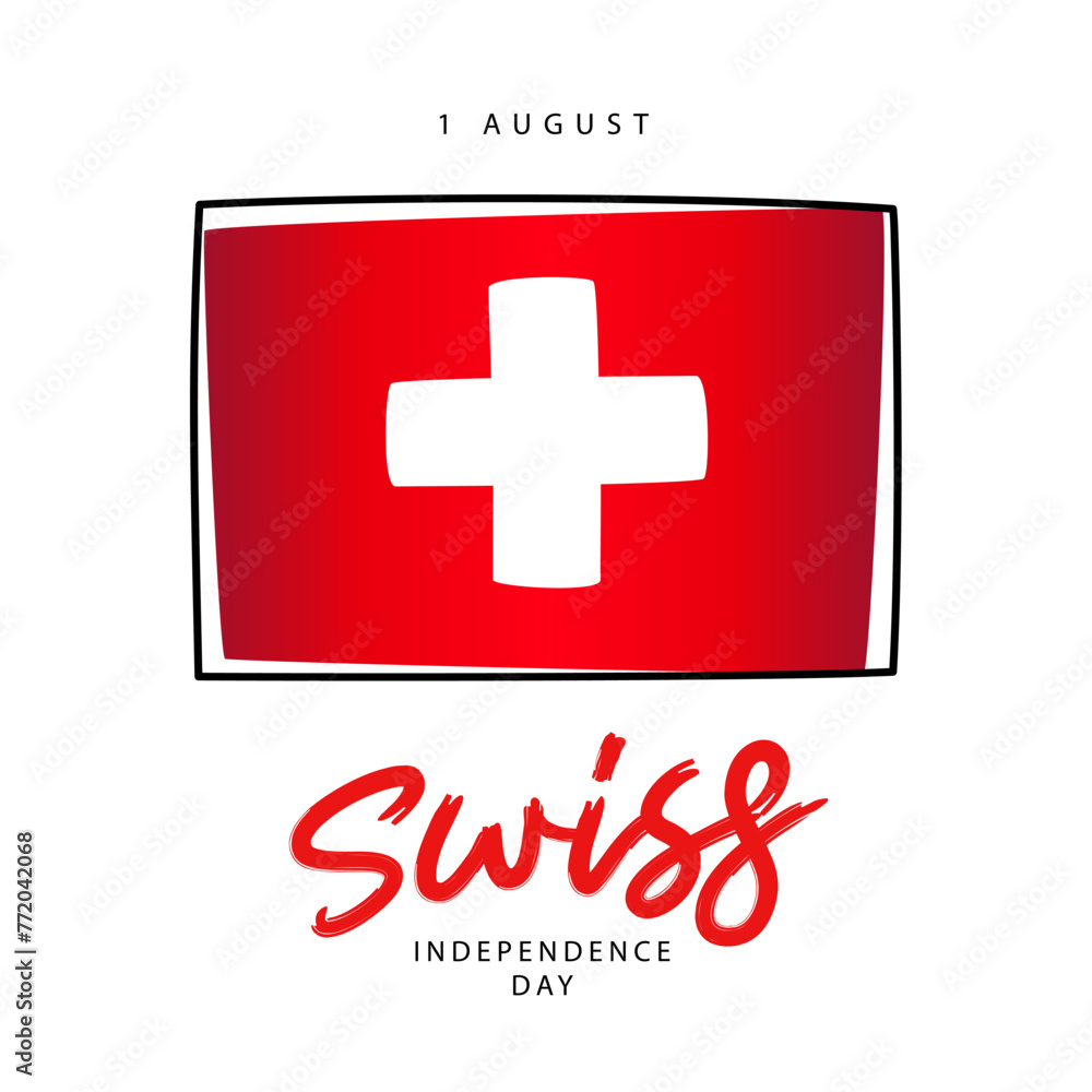 Obraz premium Cartoon flag of Switzerland. Confederation Day in Switzerland. August 1. National holiday in honor of the founding of Switzerland.