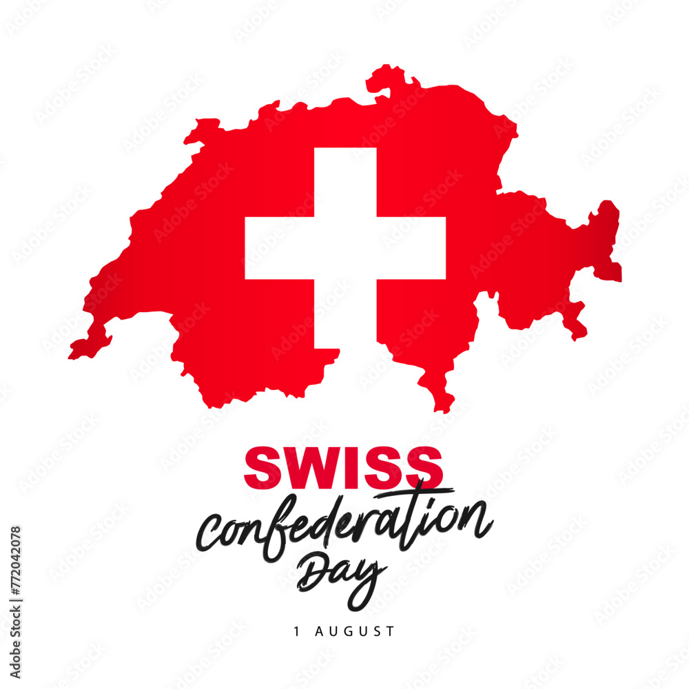 Confederation Day in Switzerland. The red map of the country of Switzerland. August 1st. The concept of the Swiss flag.