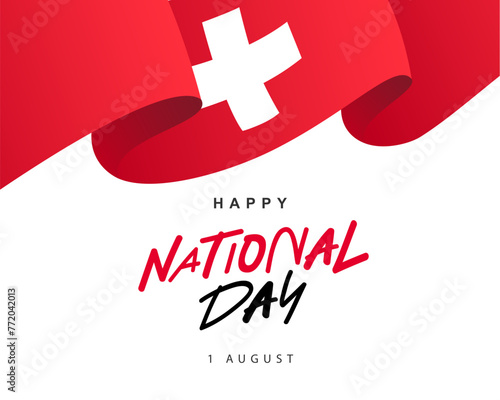 The waving Swiss flag. Happy National Day, August 1st. Confederation Day in Switzerland. Vector illustration