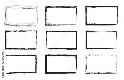 Hand drawn sketch frame vector. Simple doodle rectangle pencil frame border shape. Hand drawn doodle scribble border element for text quote template. Pencil brush stroke style. Vector illustration 4 3 photo