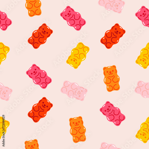 Seamless pattern with colorful gummy bears. Vector graphics.