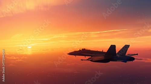 Swift jet fighter patrolling the skies at dusk, symbolizing defense of national borders by military aviation.