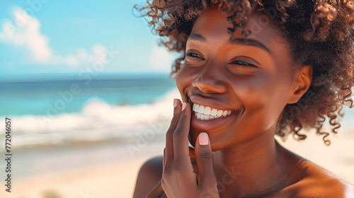 Stylish African American Woman Enjoys Sunny Beach Day