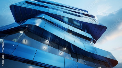 A striking 3D render of a sleek blue building, embodying innovation and architectural excellence photo
