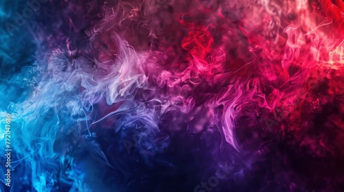 Dramatic smoke and fog in contrasting vivid red  blue  and purple colors. Vivid and intense abstract background or wallpaper - generative ai