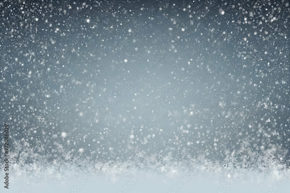 Fototapeta premium Subtle flying snow flakes and stars on night sky background