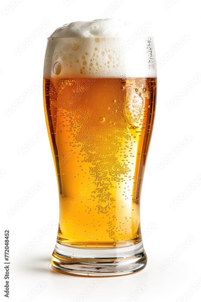 A cold, delicious glass of beer is what you need after a hot day at work. Isolated on white background Generative AI A cold, delicious glass of beer is what you need after a hot day at work. Isolated on white background Generative AI