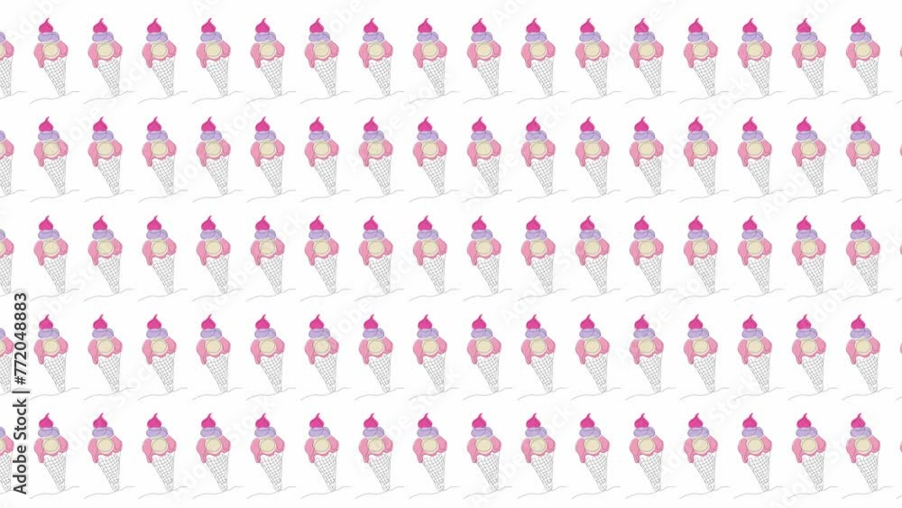 Animated pattern,background of ice cream in cups one line art Animated pattern,background of ice cream in cups one line art