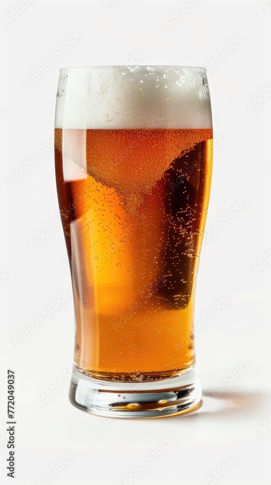A cold, delicious glass of beer is what you need after a hot day at work. Isolated on white background Generative AI A cold, delicious glass of beer is what you need after a hot day at work. Isolated on white background Generative AI