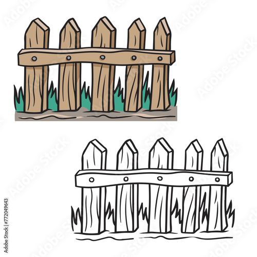 fence vector illustration. Cartoon. Design with line art style. Outline style. 