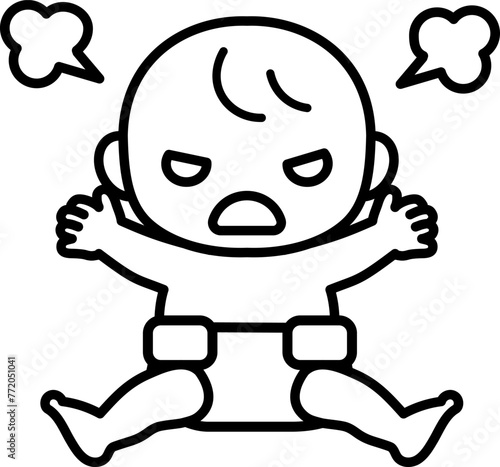 機嫌が悪く怒っている赤ちゃんのシンプルなイラスト