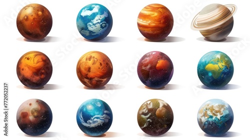 Planet set collection. Isolated on white background Generative ai