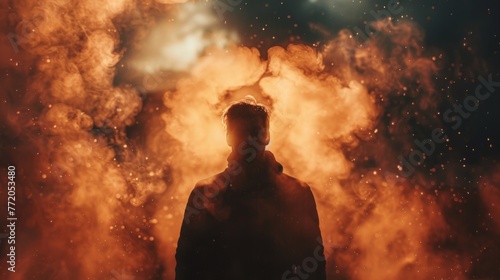 silhouette of a person in the smoke