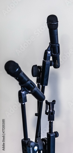 Purchased (consumer) microphone on the rack close-up