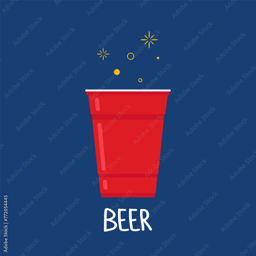 Red beer cup vector. Red plastic cup isolated on blue background. Red beer cup vector. Red plastic cup isolated on blue background.