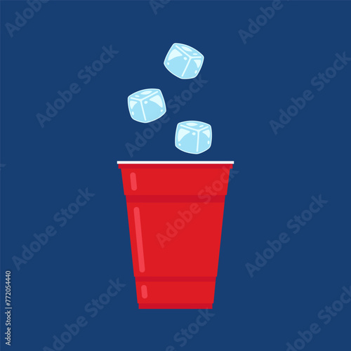 Red beer cup vector. Red plastic cup isolated on blue background.