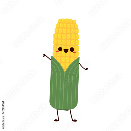 Corn cartoon vector. Cute vegetable vector character isolated on white. Corn mascot.
