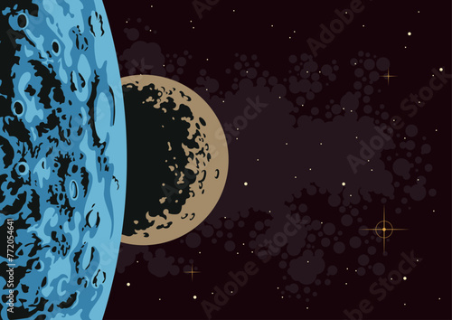 Planet Orbit Space Illustration. Planets, Moon, Asteroid, Stars Vector Art