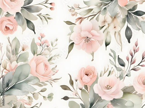 seamless pattern with pink flowers