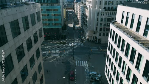 City. Buildings. Residential neighborhood. Multistory buildings. Houses. Business center. Skyscrapers. Warsaw. Poland. Dormitory district. Glass buildings. House made of glass. Panoramic houses. High