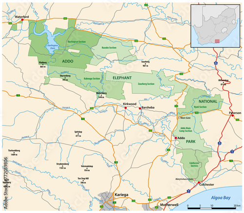 Vector map of South Africas Addo Elephant National Park